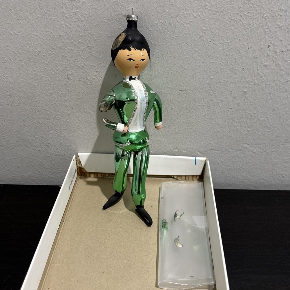 VTG 60s Soffieria De Carlini Hand Blown Glass Male Skater 6.5” Ornament DMG